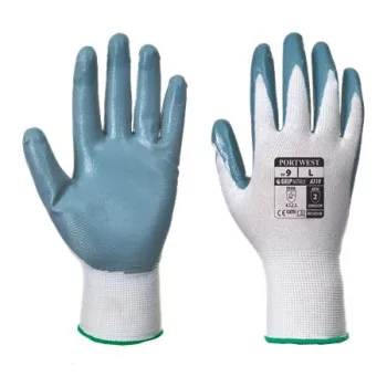  Védőkesztyű, nitril, M méret, "Flexo Grip" szürke-fehér