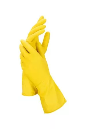 Gumikesztyű, háztartási, latex, S méret, sárga