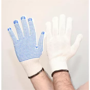   Védőkesztyű, kevertszálas, PVC pöttyözött, XL méret, natúrfehér