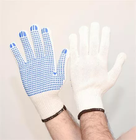 Védőkesztyű, kevertszálas, PVC pöttyözött, XL méret, natúrfehér