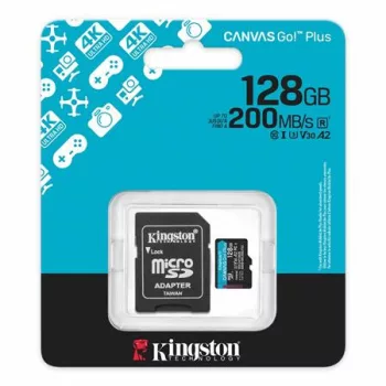   Memóriakártya, microSDXC, 128GB, C10/UHS-I/U3/V30/A2, Gen4, adapter, KINGSTON "Canvas Go! Plus"