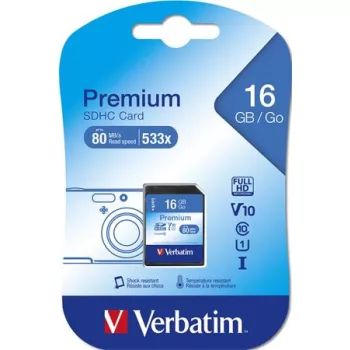   Memóriakártya, SDHC, 16GB, CL10/U1, 80/10 MB/s, VERBATIM "Premium"