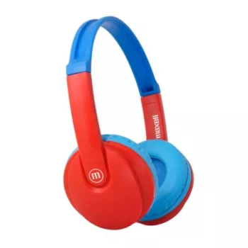   Fejhallgató, gyerek méret, vezeték nélküli, Bluetooth, mikrofonnal, MAXELL "HP-BT350", kék-piros