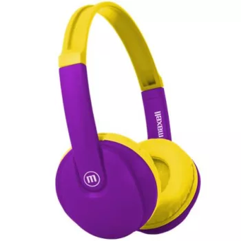   Fejhallgató, gyerek méret, vezeték nélküli, Bluetooth, mikrofonnal, MAXELL "HP-BT350", lila-sárga