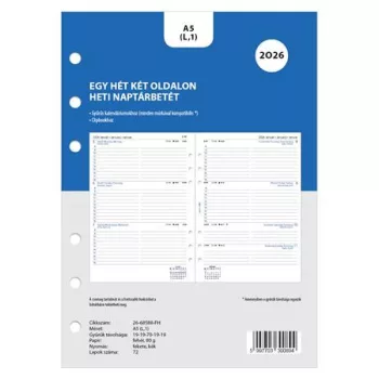 Kalendárium betét, tervező, heti, A5 (L), FILOFAX, 2026