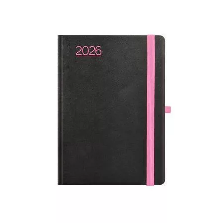 Naptár, tervező, A5, heti, TOPTIMER, "Nero", fekete-pink