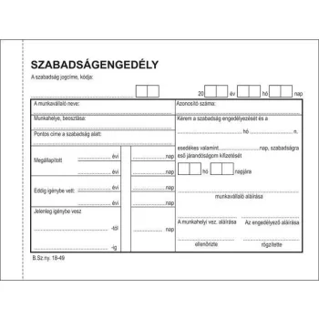   Nyomtatvány, szabadságengedély, 50x2, A6, VICTORIA PAPER "B.18-49", 10 tömb/csomag