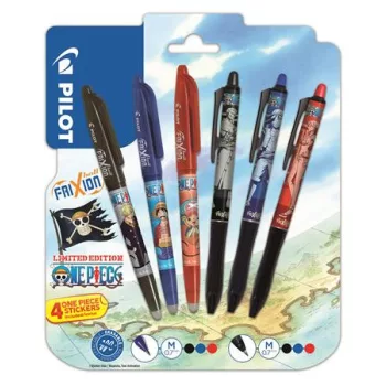   Rollertoll készlet, 0,35 mm, nyomógombos, PILOT "Frixion Ball"/"Frixion Ball Plus", 3különböző szín+One Piece matrica