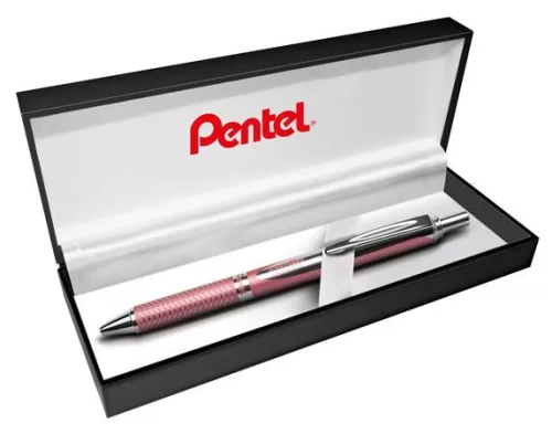 Zseléstoll, 0,35 mm, nyomógombos, rózsaszín tolltest, PENTEL "EnerGel BL-407" fekete, ajándék kék tollbetéttel