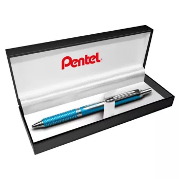   Zseléstoll, 0,35 mm, nyomógombos, égszínkék tolltest, PENTEL "EnerGel BL-407" fekete, ajándék kék tollbetéttel