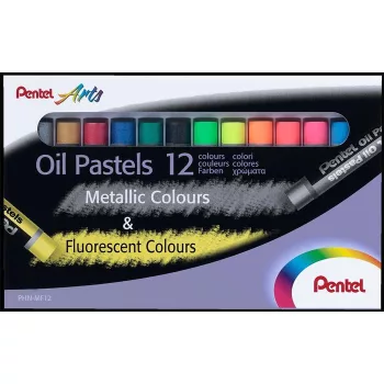   Olajpasztell kréta, PENTEL, "Arts", 12 különböző fluoreszkáló és metál szín