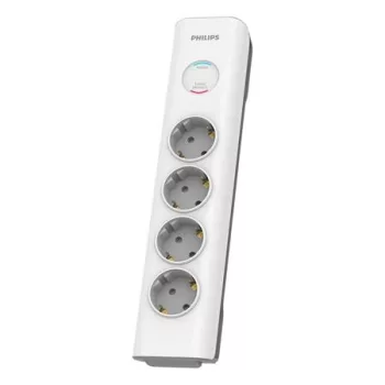   Elosztósor, 4 csatlakozóaljzat, túlfeszültség-védelemmel, 2 m kábel, PHILIPS, fehér