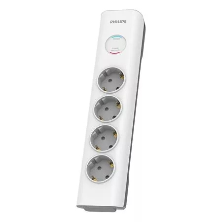 Elosztósor, 4 csatlakozóaljzat, túlfeszültség-védelemmel, 2 m kábel, PHILIPS, fehér