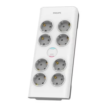   Elosztósor, 8 csatlakozóaljzat, túlfeszültség-védelemmel, 2 m kábel, PHILIPS, fehér