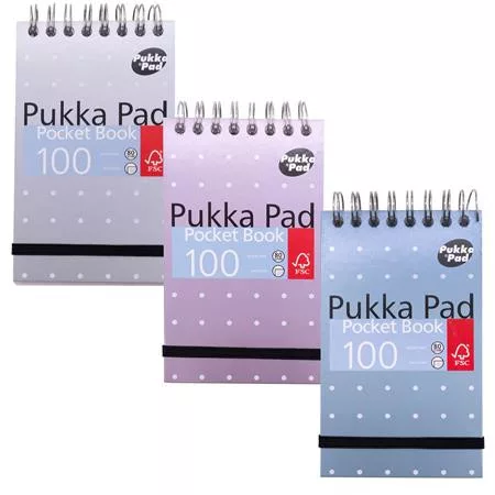 Jegyzetfüzet, A7, spirálozott, vonalas, 50 lap, PUKKA PAD "Metallic Pocket Book", vegyes színek