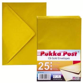 Boríték, C6, enyvezett, PUKKA PAD "Gold", arany