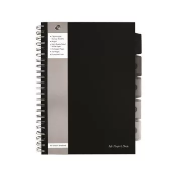   Spirálfüzet, A4, vonalas, 125 lap, PUKKA PAD "Black project book", fekete