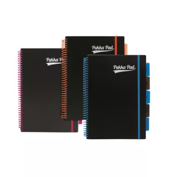   Spirálfüzet, A4, vonalas, 100 lap, PUKKA PAD, "Neon black project book"