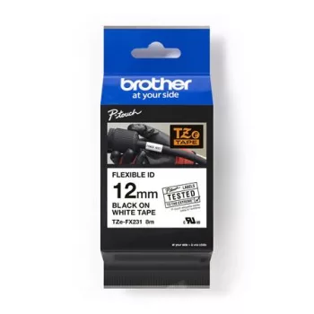   Feliratozógép szalag, flexibilis ID, 12 mm x 8 m, BROTHER, "TZe-FX231" fehér-fekete