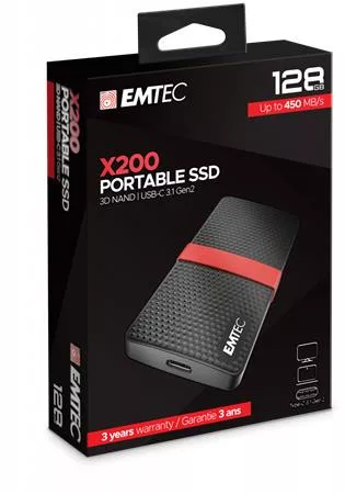 SSD (külső memória), 128GB, USB 3.2, 420/450 MB/s, EMTEC "X200"