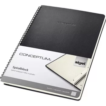   Spirálfüzet, exkluzív, A4, kockás, 80 lap, keményfedeles, SIGEL "Conceptum", fekete