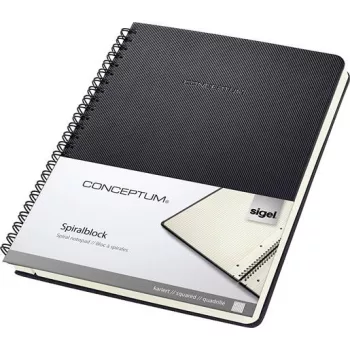   Spirálfüzet, exkluzív, A5, kockás, 80 lap, keményfedeles, SIGEL "Conceptum", fekete