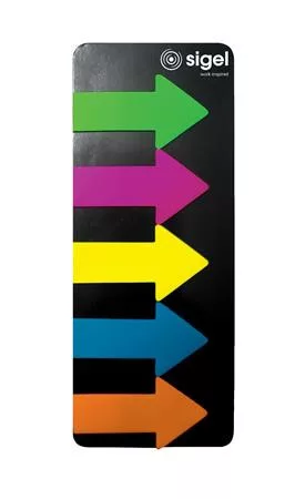Jelölőcímke, műanyag, 5x25 lap, 25x45 mm, SIGEL "Nyilak", vegyes szín
