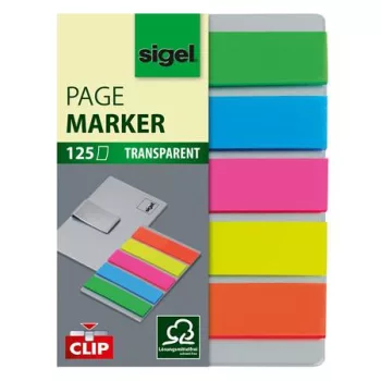   Jelölőcímke, műanyag, 5x25 lap, 12x50 mm, klippel, SIGEL "Clip", vegyes szín