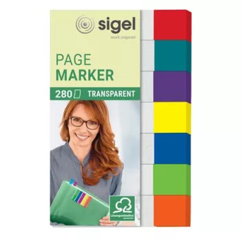   Jelölőcímke, műanyag, 7x40 lap, 12x50 mm, SIGEL "Clear Mini", vegyes szín