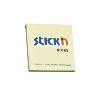   Öntapadó jegyzettömb, 76x76 mm, 100 lap, STICK N, pasztellsárga