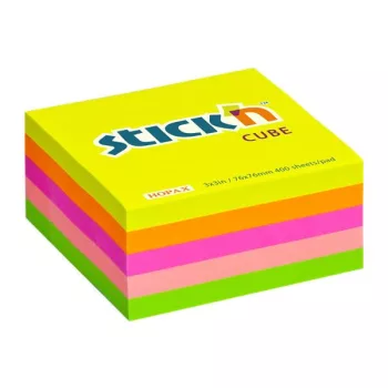   Öntapadó kockatömb, 76x76mm, 400 lap, STICK N, neon szivárvány