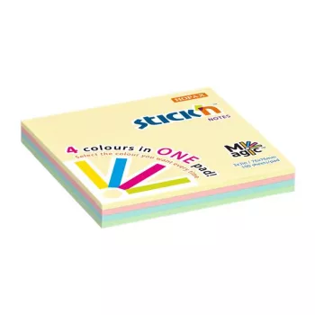   Öntapadó jegyzettömb, 76x76 mm, 100 lap, STICK N "Magic Pad" pasztell színek
