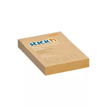  Öntapadó jegyzettömb, 76x51 mm, 100 lap, STICK N "Kraft Notes", barna