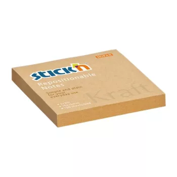   Öntapadó jegyzettömb, 76x76 mm, 100 lap, STICK N "Kraft Notes", barna