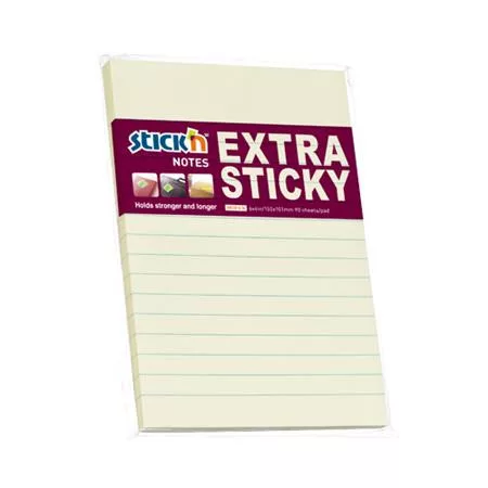 Öntapadó jegyzettömb, vonalas, 150x101 mm, 90 lap, STICK N "Extra Sticky", pasztellsárga