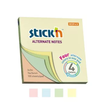   Öntapadó jegyzettömb, 76x76 mm, 100 lap, STICK N, pasztell színek