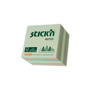   Öntapadó kockatömb, 76x76mm, 400 lap, STICK N, erdő színei pasztell mix