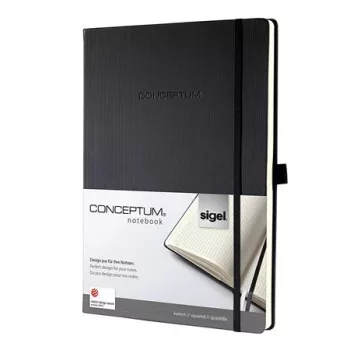   Jegyzetfüzet, exkluzív, A4, kockás, 97 lap, keményfedeles, SIGEL "Conceptum", fekete