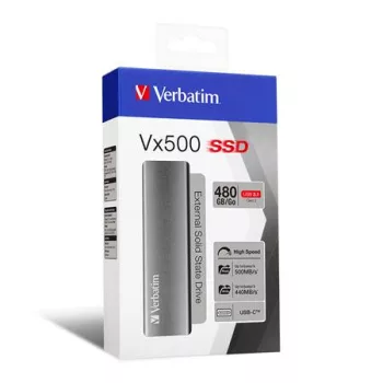   SSD (külső memória), 480 GB, USB 3.2 Gen2, VERBATIM "Vx500", szürke