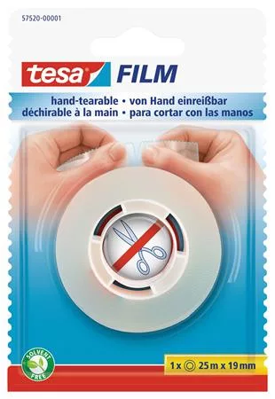 Ragasztószalag, kézzel téphető, 19 mm x 25 m, TESA "tesafilm®", átlátszó
