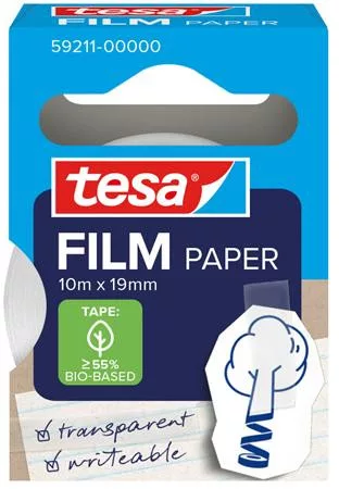 Ragasztószalag, írható, papír, 19 mm x 10 m, TESA "tesafilm®", átlátszó