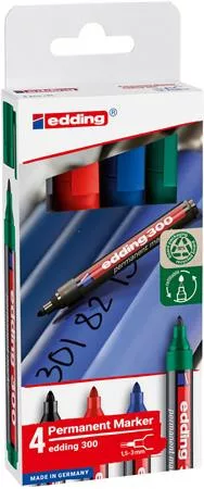 Alkoholos marker készlet, 1,5-3 mm, kúpos, EDDING "300", 4 különböző szín