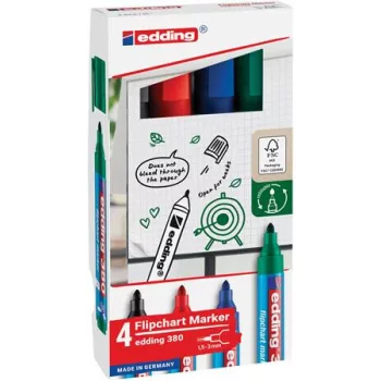   Flipchart marker készlet, 1,5-3 mm, kúpos, EDDING "380", 4 különböző szín