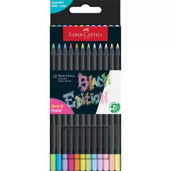  Színes ceruza készlet, háromszögletű, FABER-CASTELL "Black Edition",  6-6 különböző neon és pasztell szín