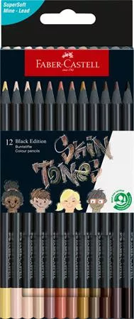 Színes ceruza készlet, háromszögletű, FABER-CASTELL "Black Edition",  12 különböző bőrszín