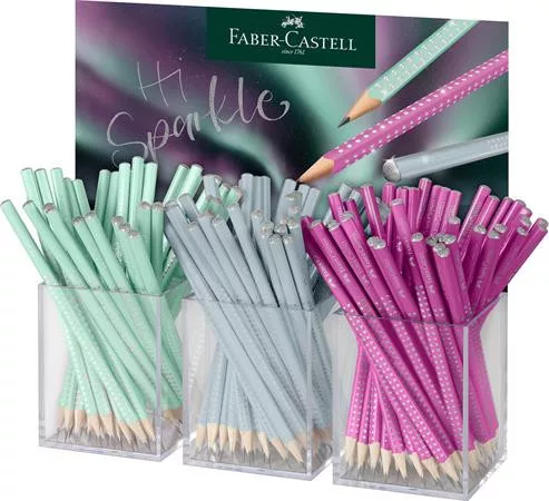 Grafitceruza display, B, háromszögletű, FABER-CASTELL "Sparkle Aurora", vegyes színek