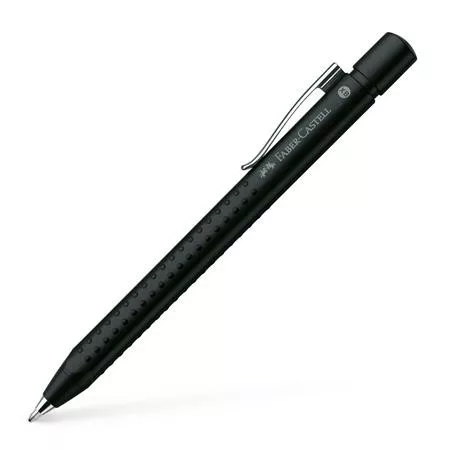 Golyóstoll, 1 mm, XB, nyomógombos, metál fekete tolltest, FABER-CASTELL "Grip-2011", kék