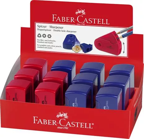 Hegyező display, kétlyukú, 2 tartályos, FABER-CASTELL, vegyes színek