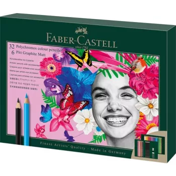   Színes- és grafitceruza készlet, FABER-CASTELL "Polychromos & Pitt Graphite Matt" , 40 db-os szett