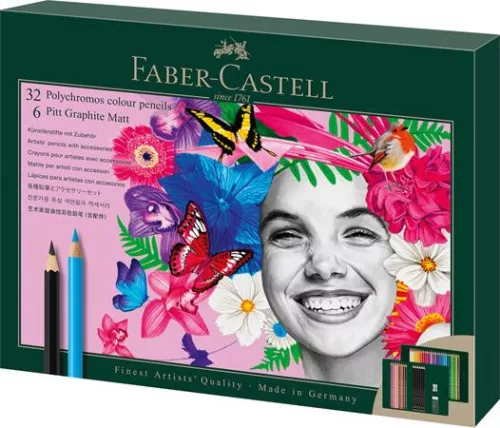 Színes- és grafitceruza készlet, FABER-CASTELL "Polychromos & Pitt Graphite Matt" , 40 db-os szett